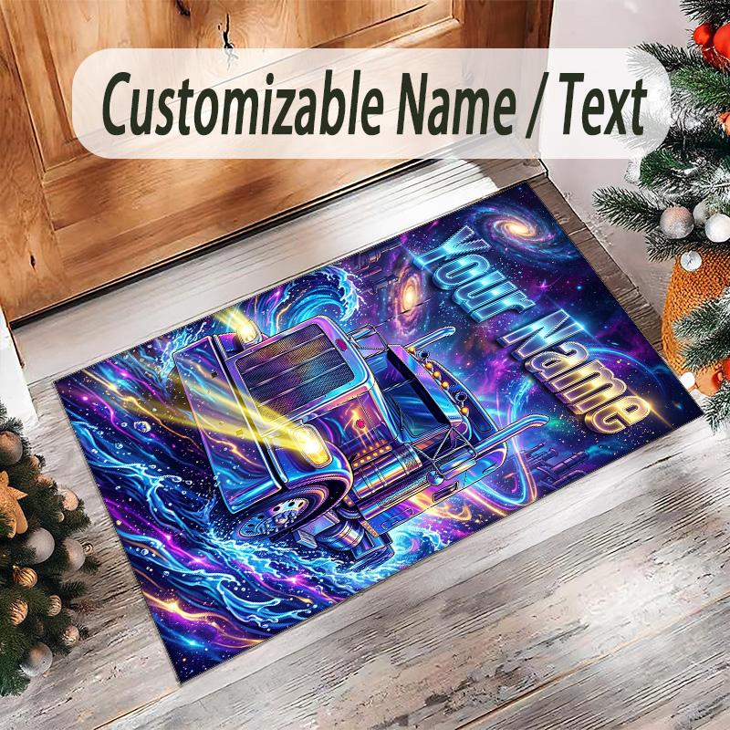 Truck Theme Crystal Velvet Rug Personalized Custom Name Text Soft Floor Mat Home Decor