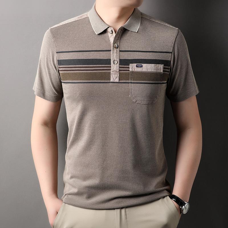 

Сорочка поло Чоловіча літня нова смугаста футболка з короткими рукавами для молоді та середнього віку Повсякденна мода, бавовняний чоловічий топ 3XL
