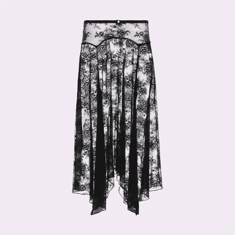 

Beautiful Luxury Niche Style P Brand Lace Skirt Pure Desire Perspective Plus Size Female Sexy Summer Thin Mesh Long Dress Black skirt (non-refunable) 3XL
