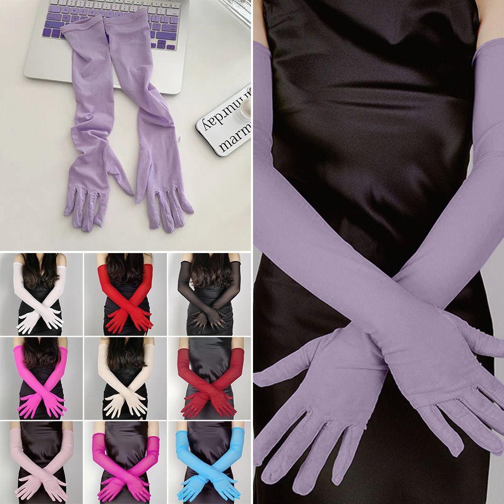 Hot Sexy Lace Long Gloves 55CM Summer Cycling Driving Sun Glove Thin Stretch Mesh Transparent Arm Sleeve Mitten Women