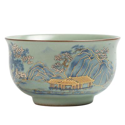 Handmade Gold-Inlaid Ru Kiln Ceramic Teacup