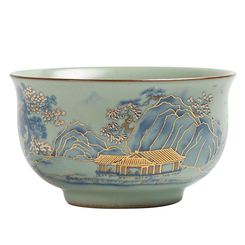 Керамическая пиала ручной работы из печи Жу с золотой инкрустацией