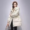 Women's Premium Composite Fabric White Duck Down Jacket with Bead Detailing, Thickened and Slim-Fit Design