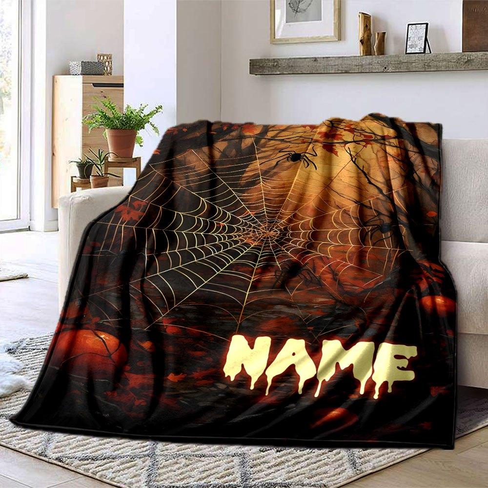 Spooky Forest Web Multi Purpose Customizable Blanket Customize Text Comfortable Texture Perfect For Sofa Couch Office Bed Picnics All Season Use