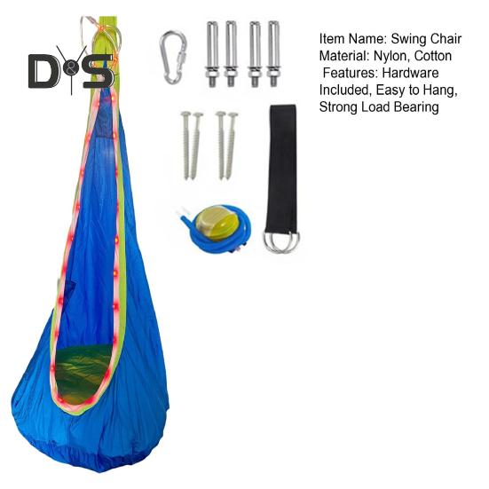 1 Set Kids Therapy Swing with LED Light Strip Indoor Outdoor Ceiling Tree Hanging Hammock Chair with Cushion Special Needs Kids Adults Sensory Swing