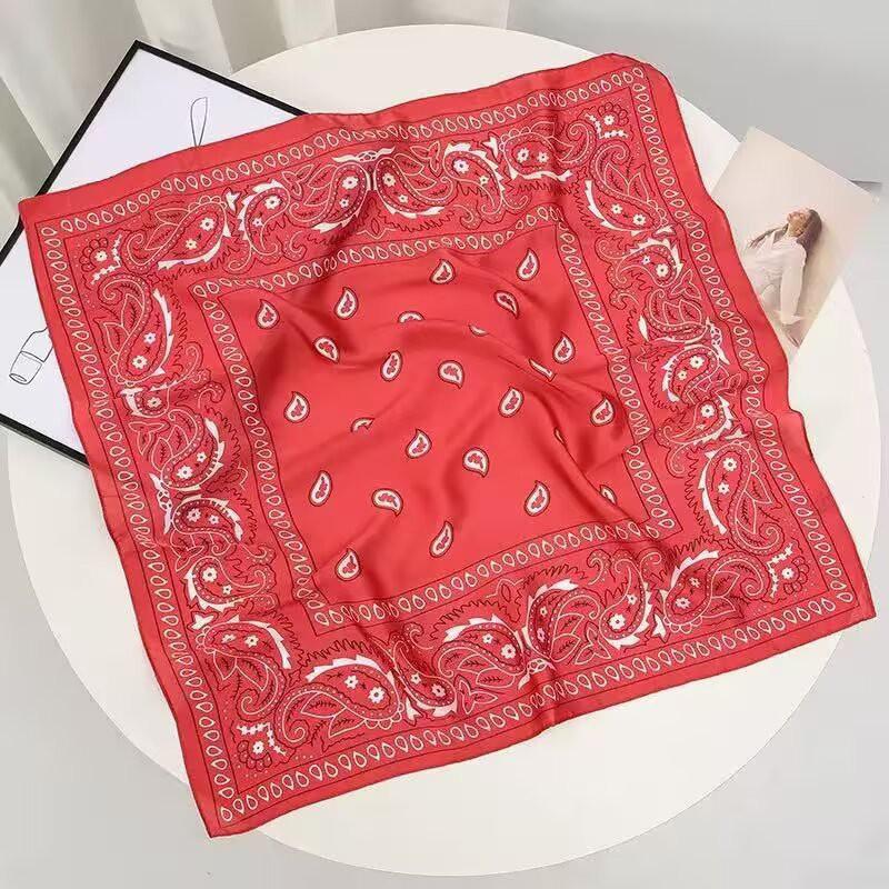 70x70cm Lightweight Cotton Silk Square Scarf With Boho Floral Print Breathable Neck Wrap Women