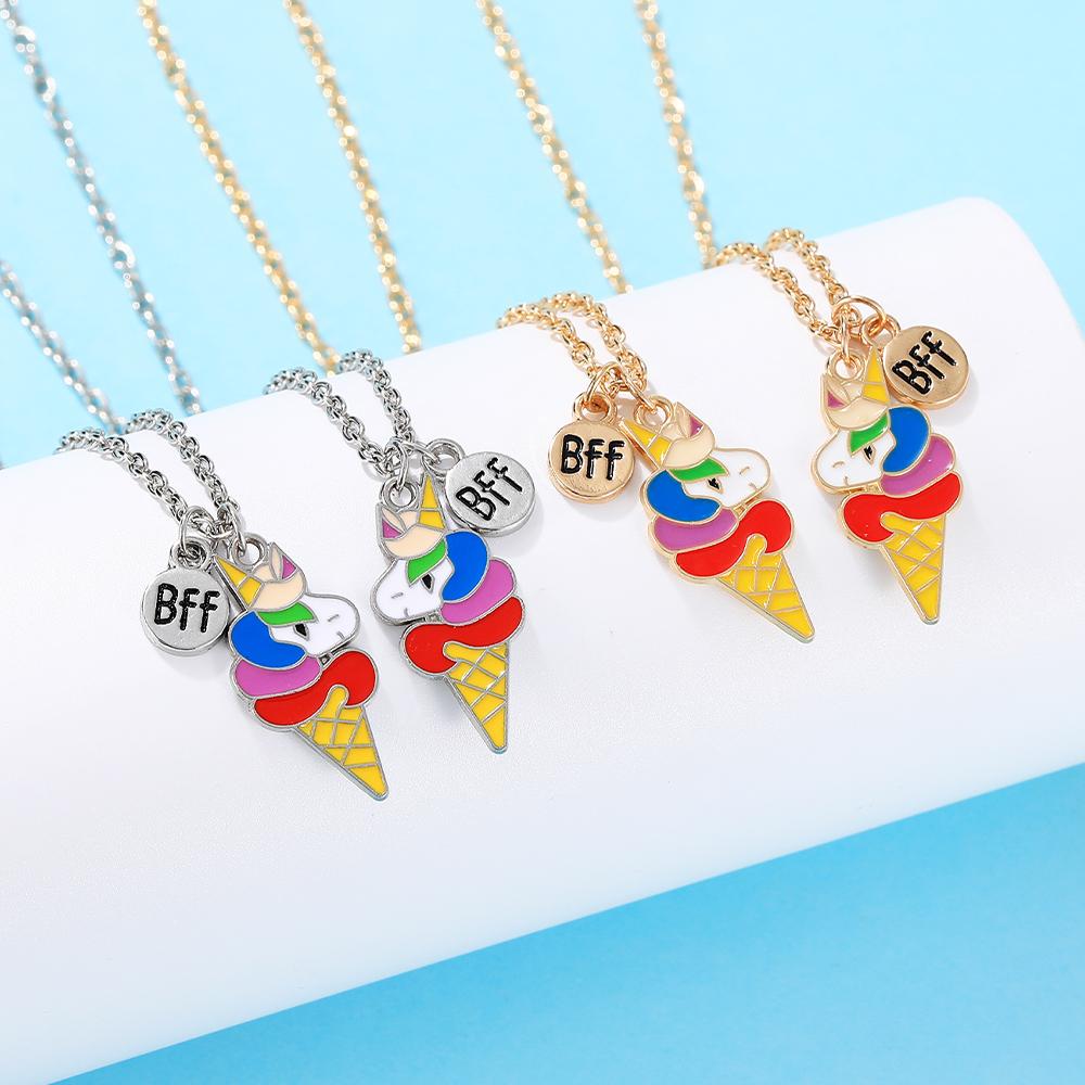 2Pcs/Set Cute BFF Charms Unicorn Ice Cream Pendant Necklace Best Friends Chain Long Distance Relationship Jewelry