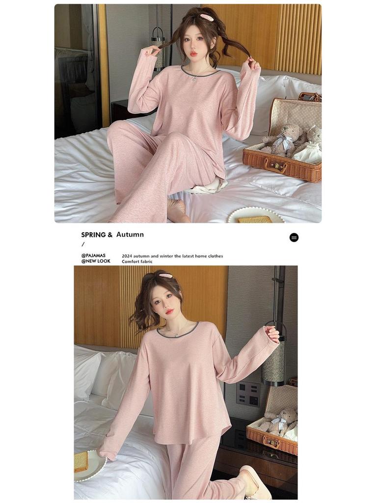 Damen Modal Langarm Pyjama mit Brustpolster - Locker, Schlichte Homewear für Frühling, Herbst, Winter