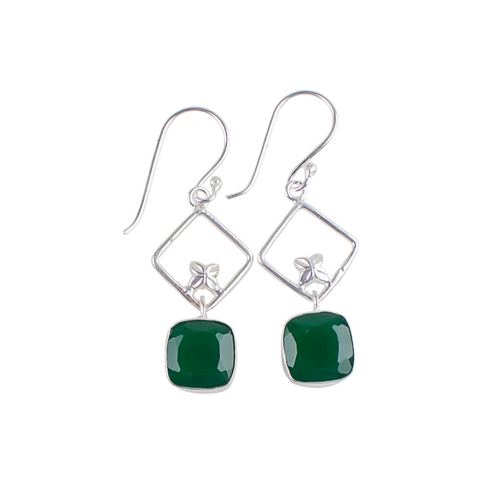Green Onyx Gemstone 925 Sterling Silver Jewelry Handmade Women Earrings 1.70" EE-10-16