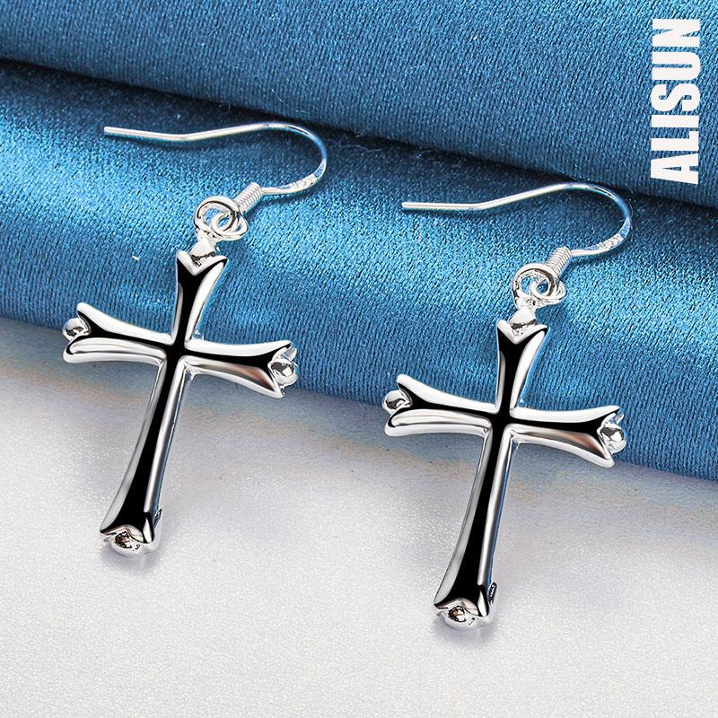 925 Sterling Silver Cross Pendant Piercing Earrings Fashionable Wedding Jewelry