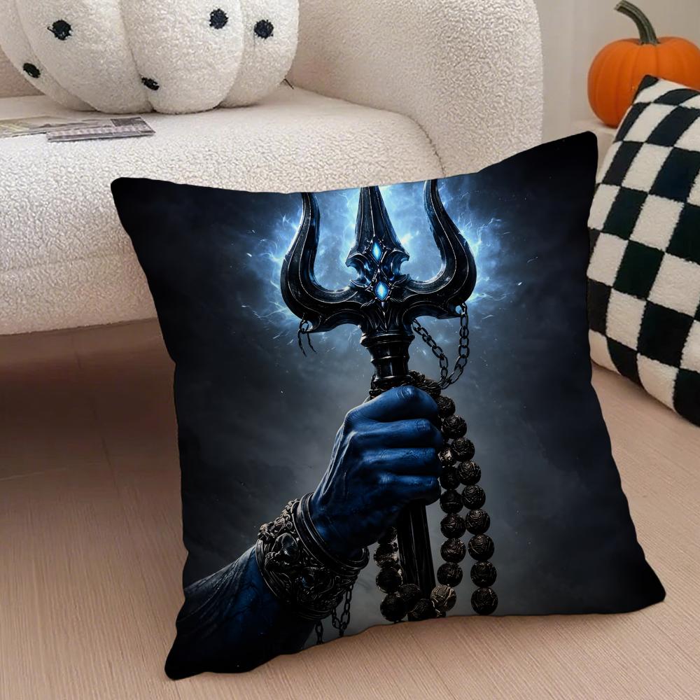SShiva Trident Cushion Cover Throw Pillow Cover Hidden Button Durable Polyester Chair Cushion