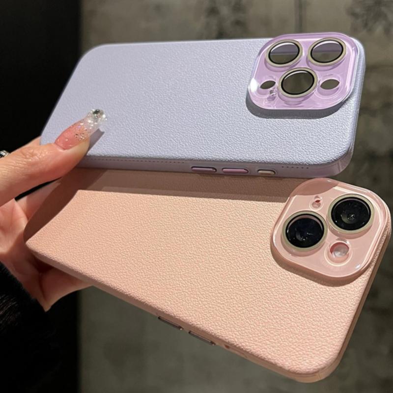 Fashion Lychee Leather Texture Silicone Case for iPhone 17 Air 16 15 14 Plus 13 12 Pro Max Glass Camera Lens Protect Matte Cover