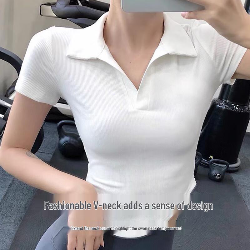 LANGSHA Women's Slim Fit Polo Collar Short Sleeve T-shirt