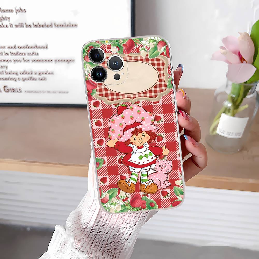 Girl Pink Strawberry S-Shortcake For IPhone 17 16 15 14 13 12 11 Pro Max Plus Transparent Soft TPU Phone Cover
