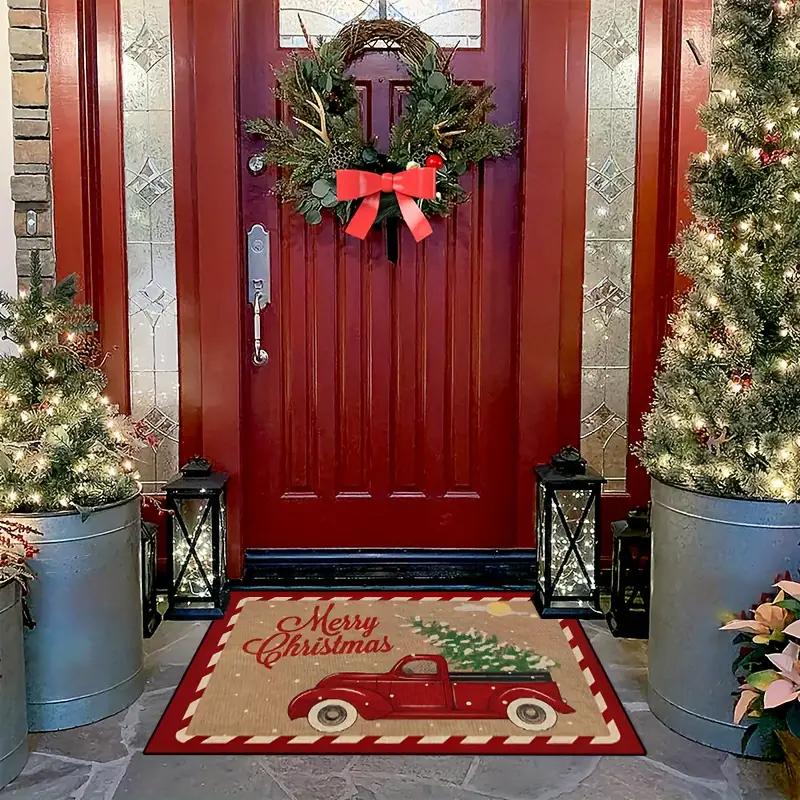 Red Truck Merry Christmas Doormat Stain-Resistant and Wear-Resistant Entryway Mat Living Room Rug Holiday Home Decor