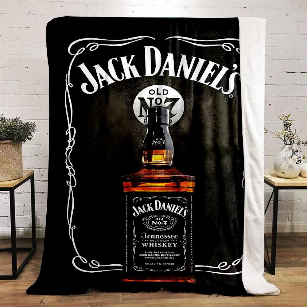 Koc flanelowy z wzorem butelki whiskey Jack Daniel's, idealny do sypialni, salonu, na sofę lub na krótką drzemkę