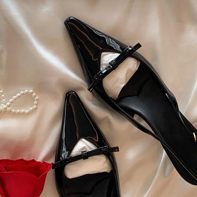 Cowhide version~ Beautiful bow leather high heels women's stiletto with high heels sandals pointed sandals single shoes