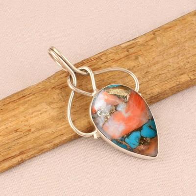 Oyster Copper Pear Turquoise Gemstone Solid 925 Sterling Silver Pendant, Handmade Jewelry, Pendant Necklace, Reiki Pendant