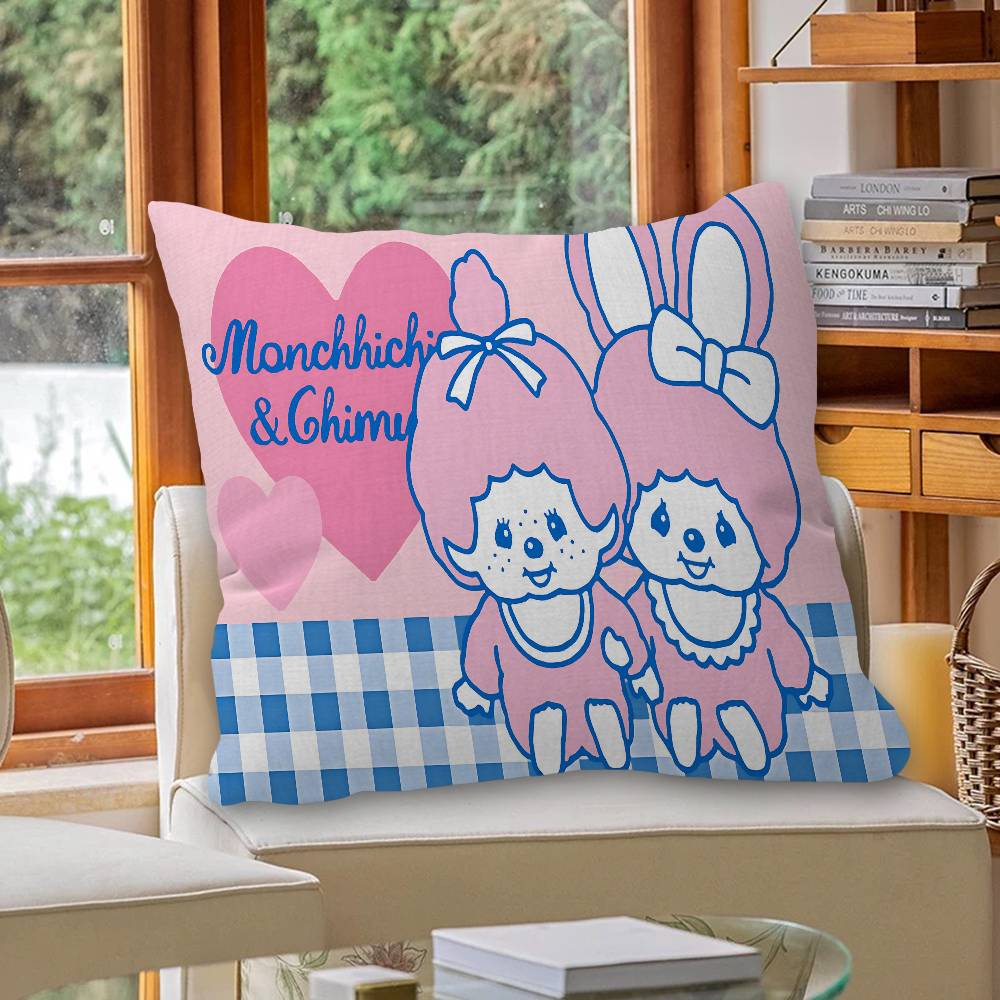 Popular Logo M-Monchhichi Fashion Decorative Room Aesthetics Pillow Case Home Decor Bedroom Sofa Bed Couch Pillow Cover 45x45