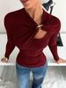 Women's Asymmetrical Hollow Metal Buckle Long Sleeve T-shirt - Solid Color, Autumn/Winter Style