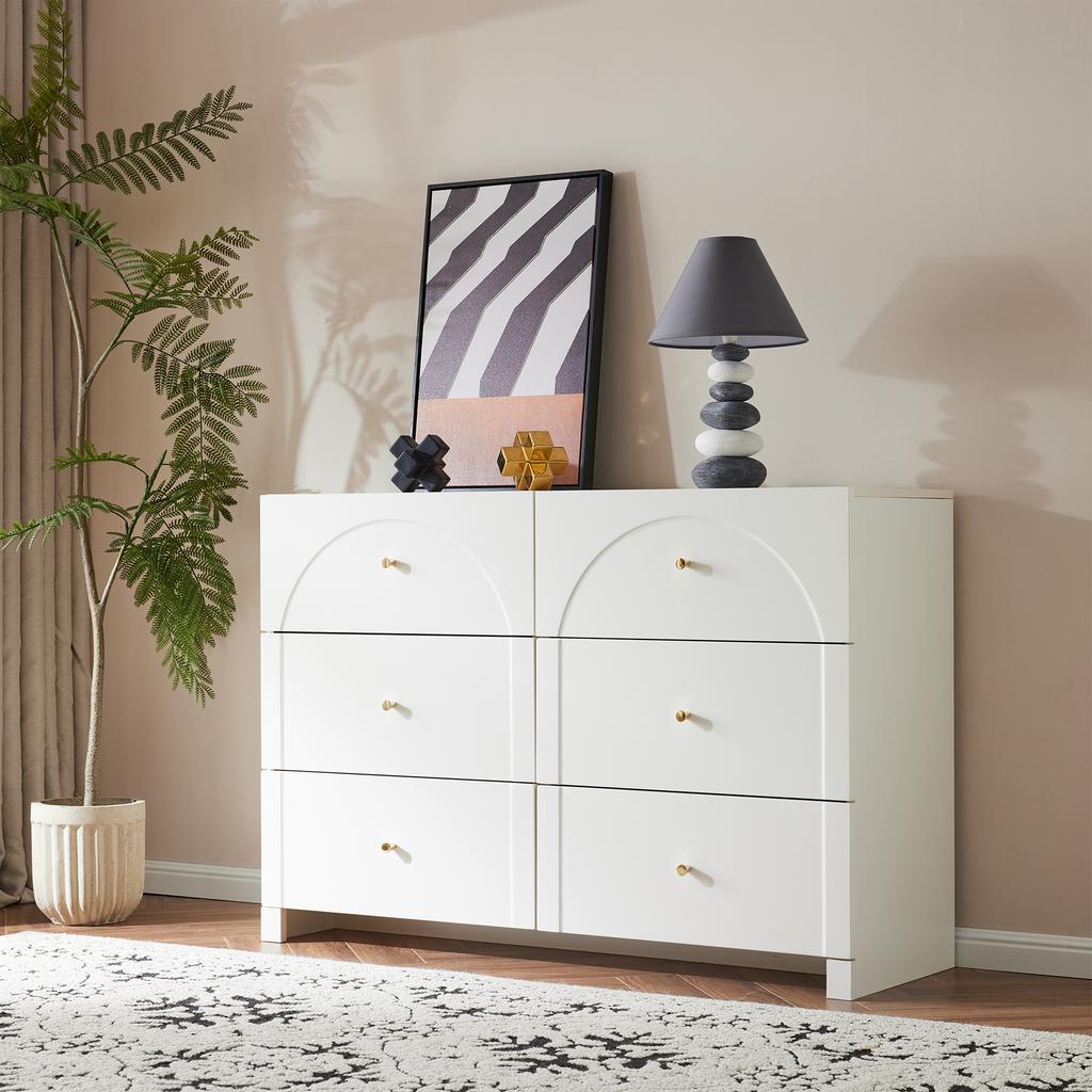 Kommode mit 6 Schubladen – Weiße Kommode mit Tür und Schubladen für Wohnzimmer und Schlafzimmer, Maße: H82/B120/T40 cm