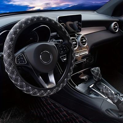 3 pièces Housse de volant Housse de levier de vitesse Housse de frein à main Convient pour 38cm/15", Sans anneau intérieur