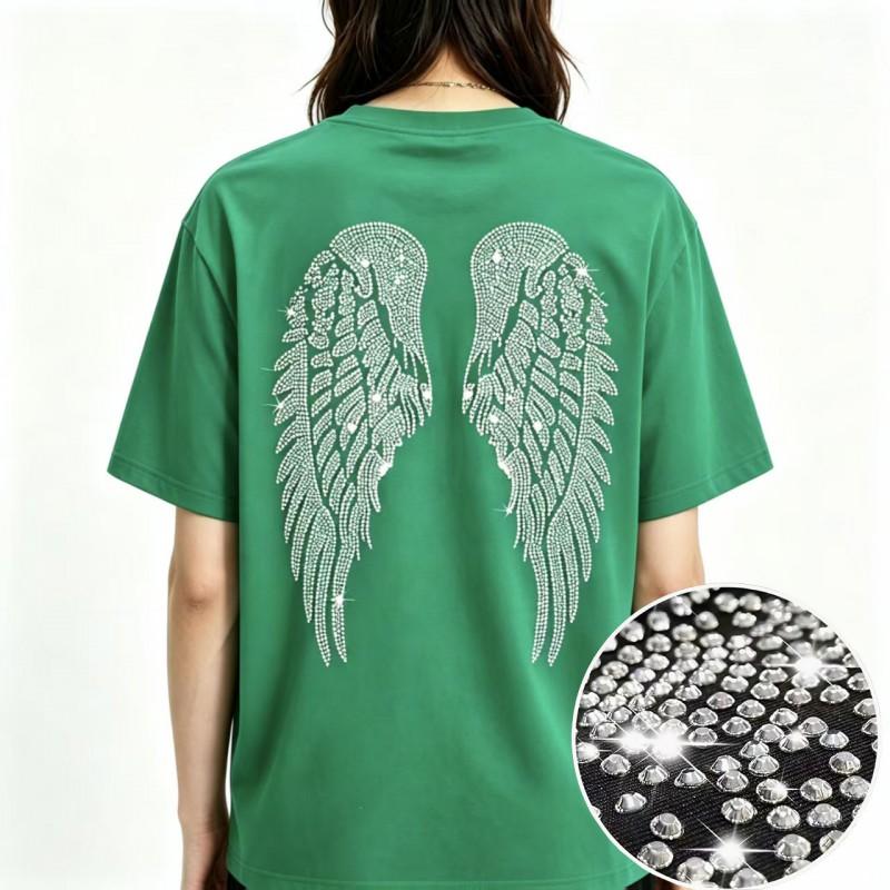2026 Cotton T Shirt Men Women Short Sleeve Rhinestone Wings Casual Trendy Tee S-4XL
