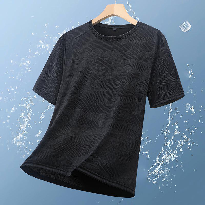 

Ice Silk Men s T-Shirt: T-pattern, Nylon Crotch, Short Sleeve, Lightweight, Casual Sportswear, Youth Fashion. 4XL чорний