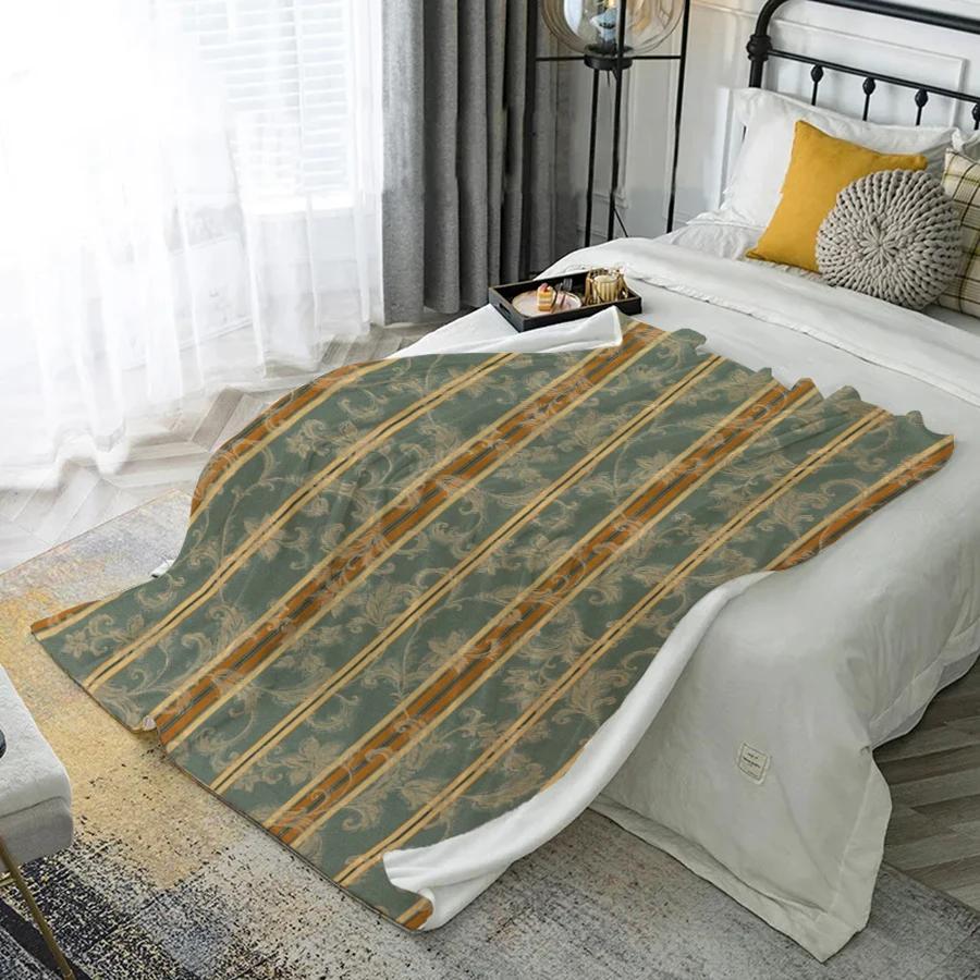 Floral Striped Blanket Microfiber Flannel Cover Blanket Bedroom Living Room Sofa Soft And Comfortable Home Decoration