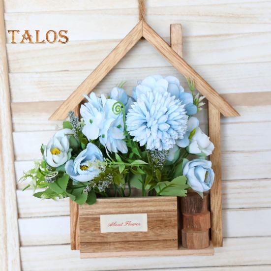 Hölzerner Wandpflanzkasten mit künstlichen Blumen, eingetopften künstlichen Blumen, Heimwanddeko, künstlichen Topfpflanzen für Garten, Terrasse, Wohnzimmer, Schlafzimmerdekoration