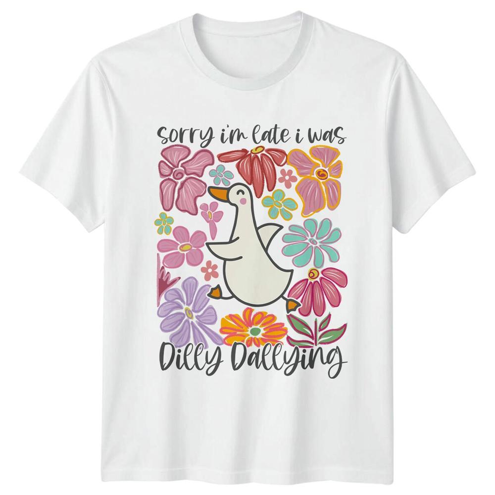 Sorry Im Late Dilly Dallying Goose Flowers Nature TShirt S