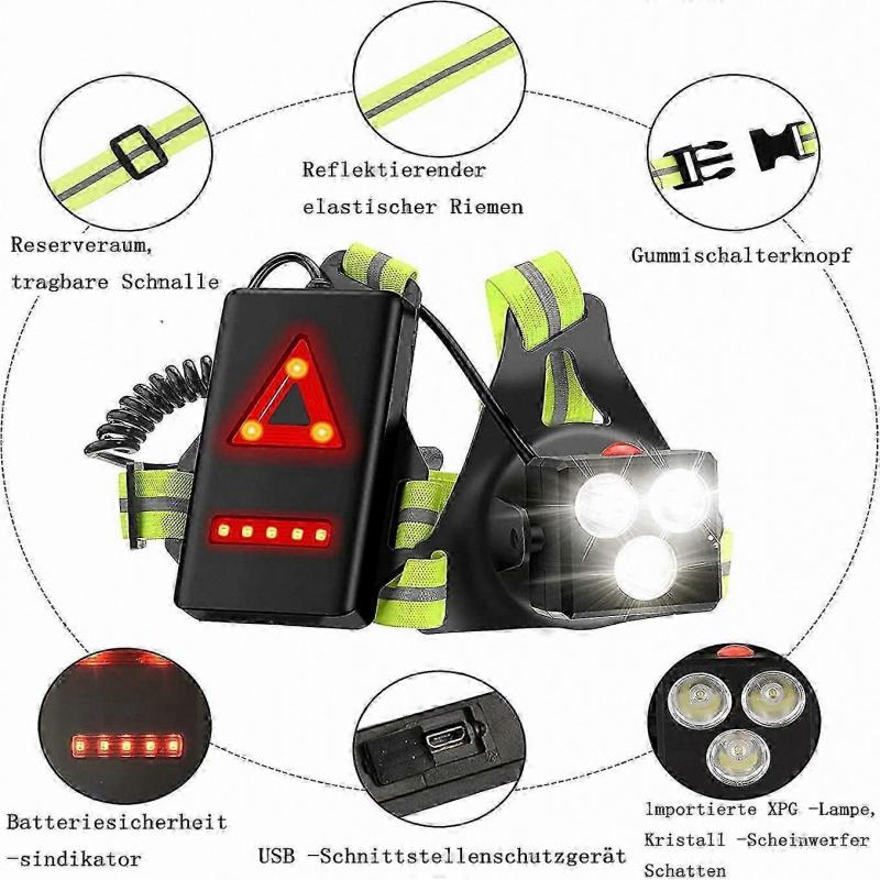 LED-Brustleuchte zum Laufen, Wandern und für Outdoor-Aktivitäten - USB-wiederaufladbar mit Sicherheitslichtern und Lichtstreifen