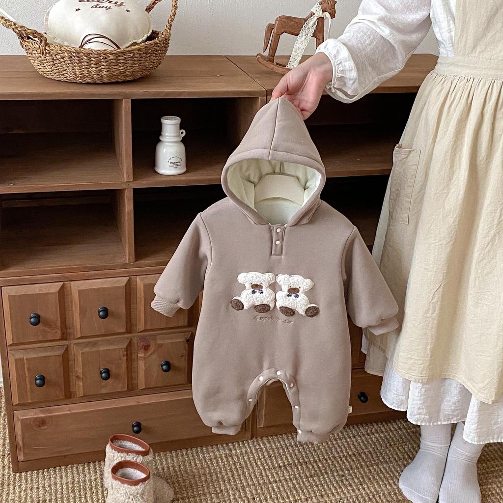 Winter 2025 Baby Fleece Cartoon Romper - Cute Embroidered Rabbit Newborn Jumpsuit