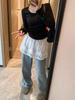 White Lace Ruffled A-line Skirt: Women's Slimming Mid-Waist, Romantic Layered Style, Plus Size Available