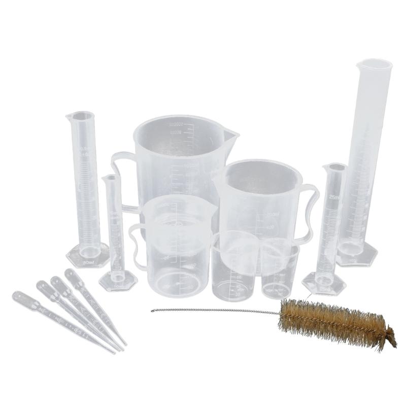 11Pcs 10ml, 25ml, 50ml, 100ml Graduated Cylinders, 50ml, 100ml, 250ml, 500ml, 1000ml Beakers, Pipettes Set with Brush