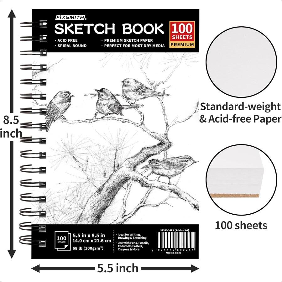 FIXSMITH 5.5X8.5 Sketch Book 400 Sheets 68 lb 100gsm Sketchbook Acid Free Drawing Paper Spiral Bound Artist Sketch Pad for Begi