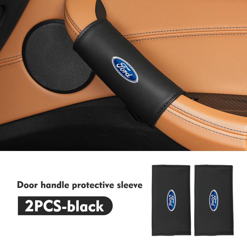 For Ford 2pcs Car Door Handle Cover Leather Auto Door Knob Protector Focus mk2 mk3 mk4 Fiesta Ranger Mondeo S-MAX Kuga