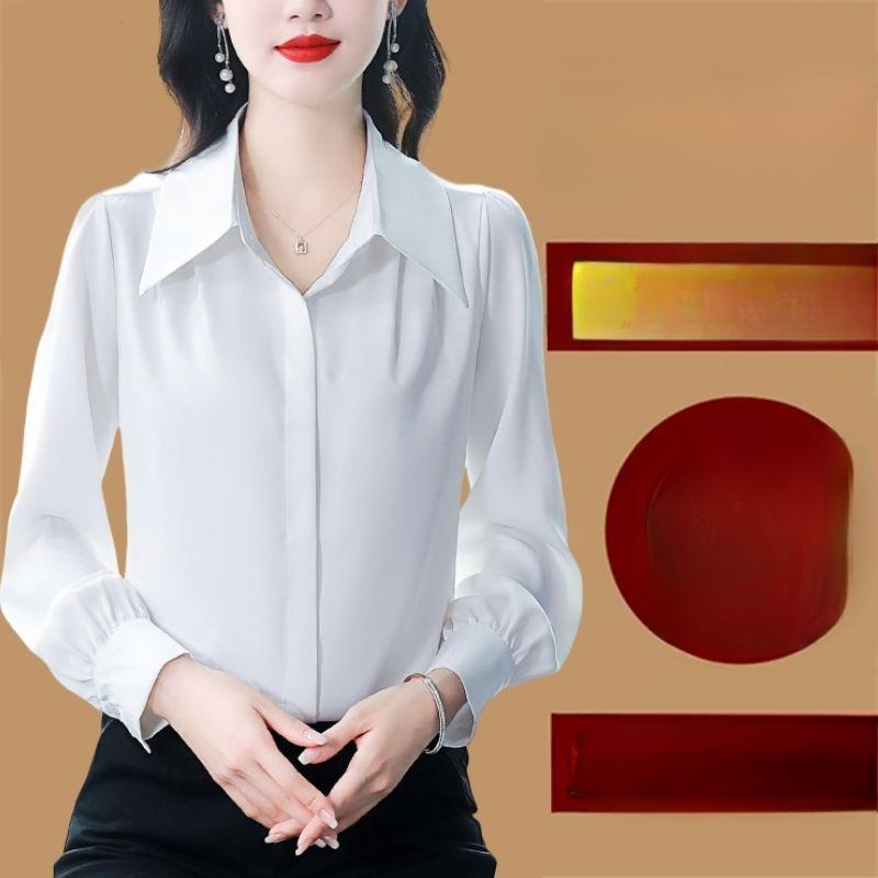 

Роскошная шелковая блузка с длинными рукавами для женщин, топ для многослойного ношения или наряда 5XL белый