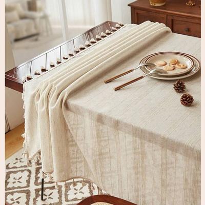 European Retro Cotton Linen Tablecloth Line Tassel Dining Table Dustproof Decorative Cover Cloth Kitchen Restaurant Party Desktop Protective Cover