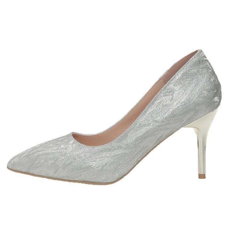 Spring and summer new fashion pointed toe foot set high heel fashion large size women's shallow mouth fashion sequined single shoes