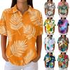 Women Casual Short Sleeve Hawaiian Print Waffle Knit Polo Shirt Lightweight Breathable Summer Top Relaxed Fit