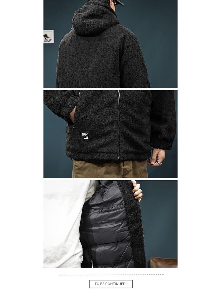 Pánský svetr s kapucí a výstřihem do V, větší velikost, z jehněčí vlny a bavlny - Zimní, teplý, trendy oversized design