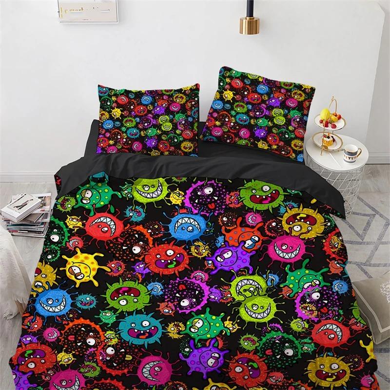 Cartoon Monster Bettbezug King Queen Größe Lieblich Lustig Tier Bettwäsche Set für Kinder Jungen Mädchen Anime Polyester Bettdeckenbezug