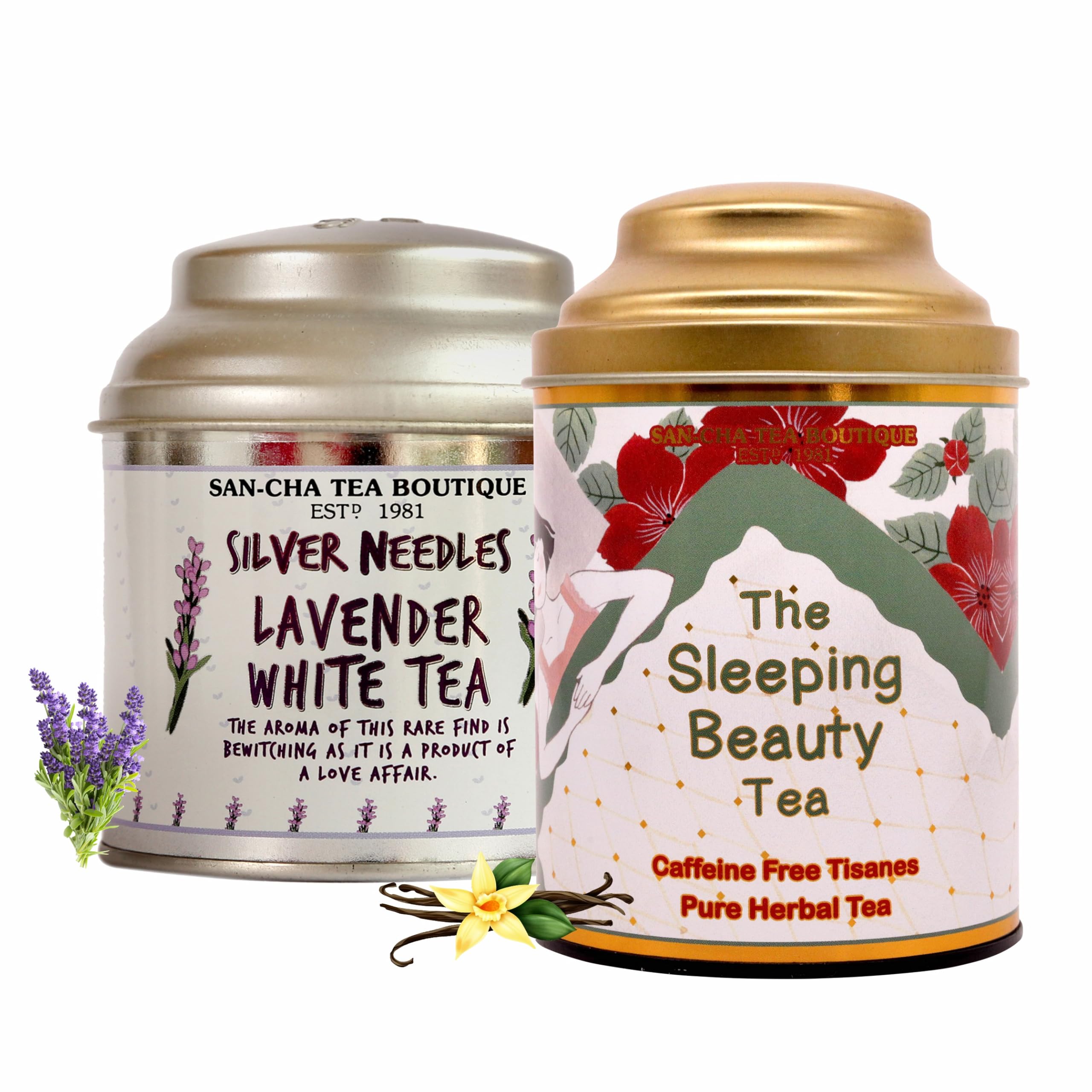 Sancha Tea Boutique, Combo Pack: Lavender White (25g) & Sleeping Beauty (30g) Tea, Loose Leaves, Supports Calming & Good Sleep