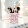 Large Capacity Plastic Makeup Brush Holder Cute Bow Design Cosmetic Organizer for Bedroom Vanity Counter