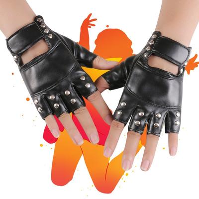 Personalisierte Niet Tanz Lederhandschuhe Halbfinger Fingerfrei Nachtclub Performance Damen Punk Non-Mainstream Leder Street Dance Handschuhe