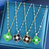 Natural Rotating Four-Leaf Clover Titanium Necklace with Pearl Cat's Eye for Women - Clavicle Chain, Popular Design