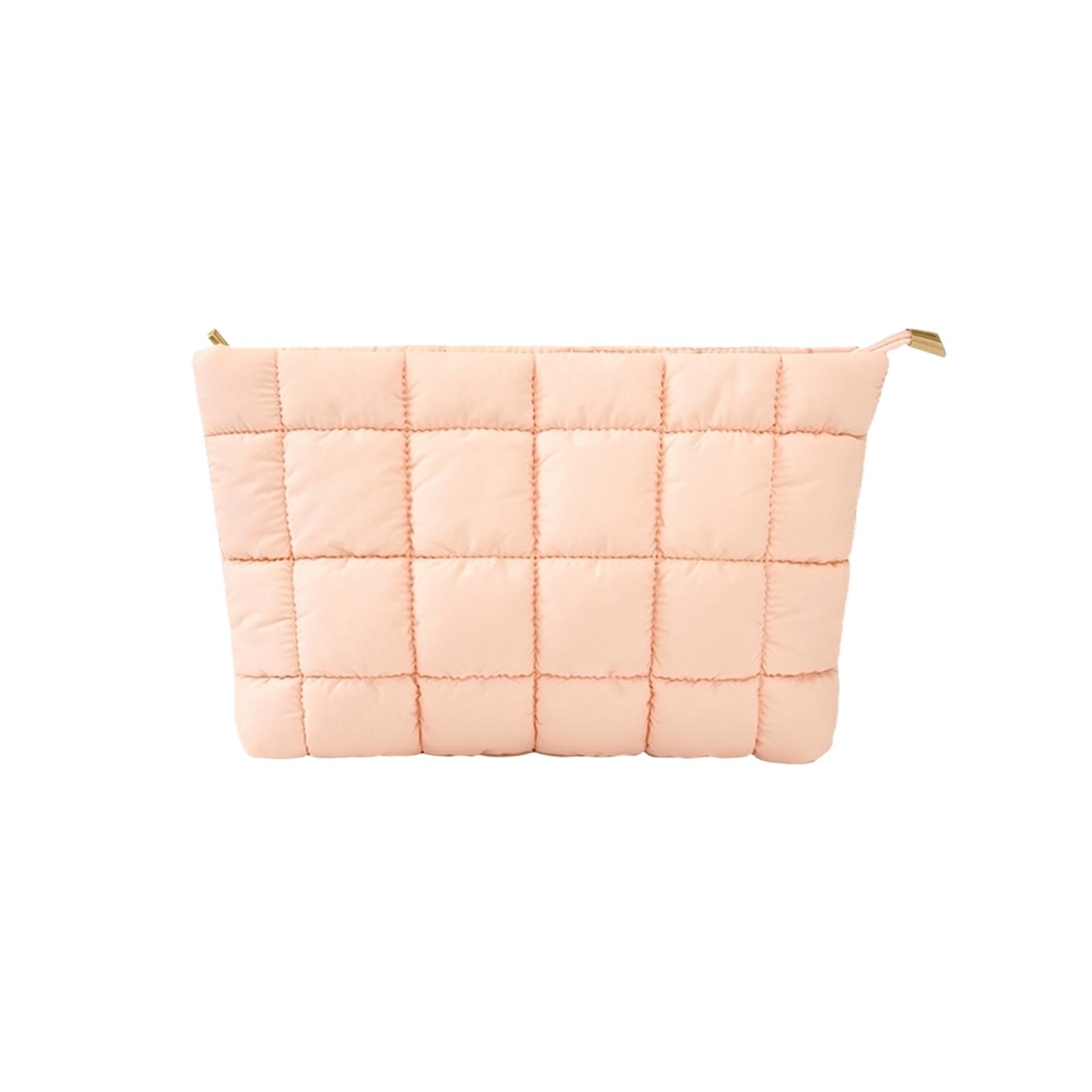 

Portable Quilted Travel Makeup Bag Large Capacity Cosmetic Organizer Pouch with Zipper Closure Soft Material Carrying Case for Toiletries one size рожевий
