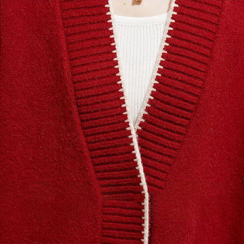 Autumn Knitted Jacket Women Loose Stretch Cozy Cardigan Soft V-Neck Casual Sweater Coat