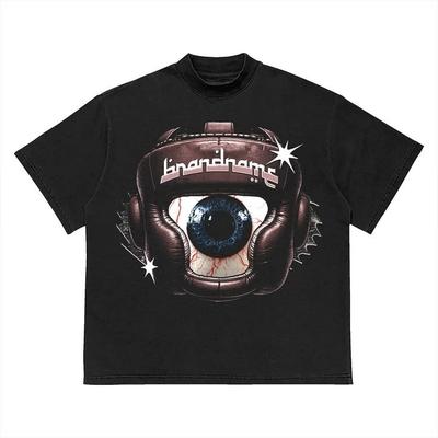 Boxing Helmet Eyeball Graphic Washed Oversized Boxy Fit Streetwear Short Sleeve
